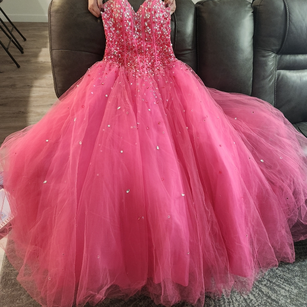 Mori lee pink sequins corset dress
